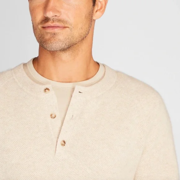 Cashmere Honeycomb Henley - Brand New - NEVER WORN - Oatmeal Heather
